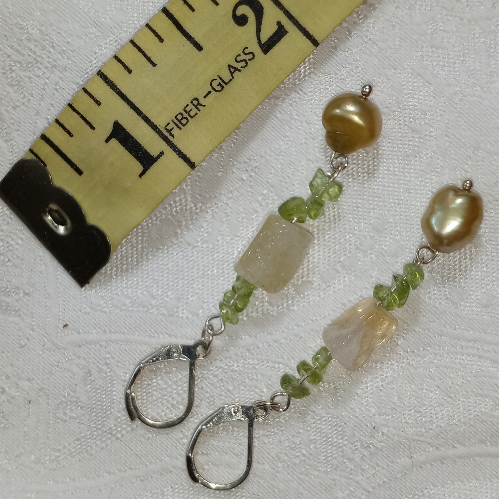 Citrine pearl peridot earrings